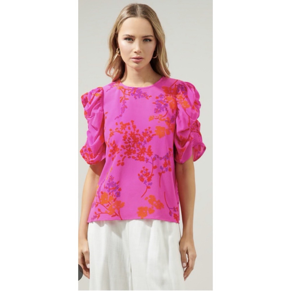 Sugarlips Seiko Floral Beverly Drape Sleeve Colorful Top Women's Size Medium